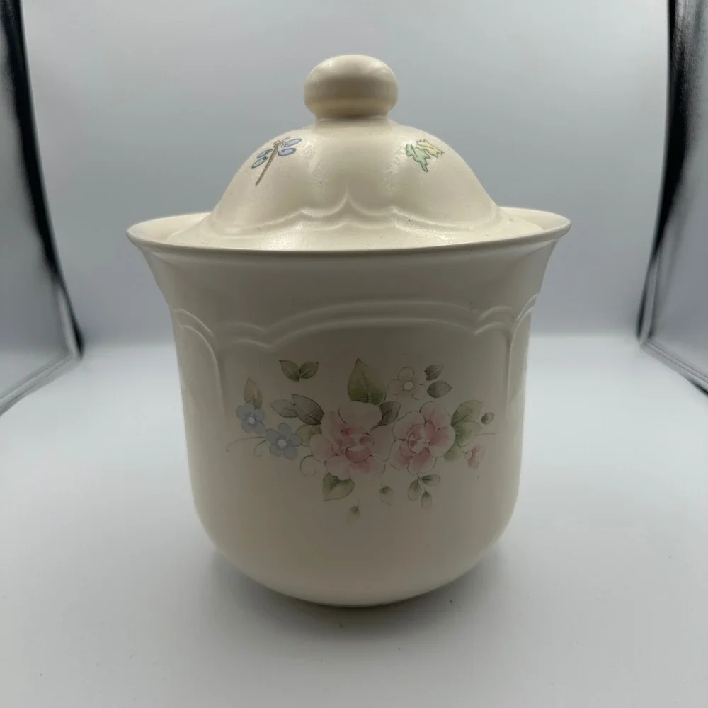 Vintage Pfaltzgraff Tea Rose‎ Dragonfly Cookie Jar Canister Cottagecore Large